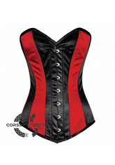 Red Black Satin Gothic Steampunk Burlesque Waist Training Bustier Long Overbust Corset Costume